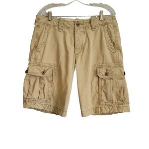 Hollister California Cargo Shorts Mens 31 Beige Khaki Button Fly Heavy Cotton